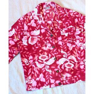 Miss Hawaii Vintage 50s/60s Hawaiian Pink Floral Button Up Cotton Rayon Women MD